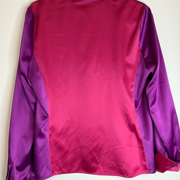 T.Tahari Elegant Purple & Pink color block Women's button up blouse size large - Picture 6 of 9